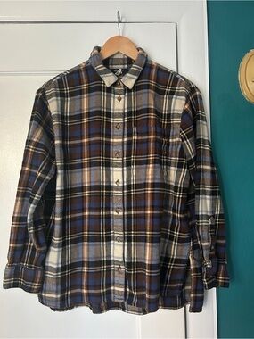 Madewell Brown, Blue and Cream Plaid Flannel Button-Down Shirt